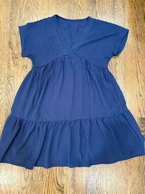 Womens Summer Short Dress Roll Up Sleeve Ruffle Hem Size Medium